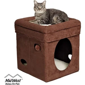 Midwest Curious Cat Cube Bruin Suede kattenhuis 38x38x42cm