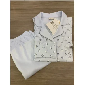 Egatex Dames Pyjama: Doorknoop model, Blauw ( EGA.240 )