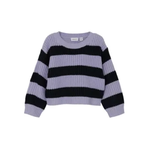 Name it Meisjes Paarse Gestreepte Knit Boxy Korte Trui Bilian Cosmic Sky