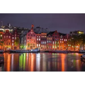 2 in 1 Puzzel - Amsterdam by Night - met figuurtjes - Wooden City