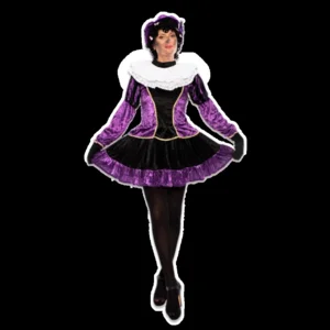 Piet - Kostuum - Jurk - Met petticoat - Paars, zwart - Velours - M