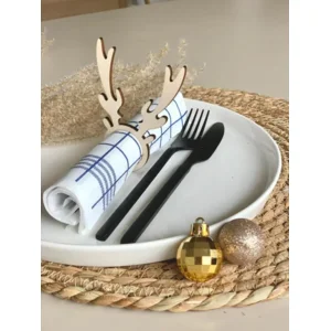 Kerstversiering - Tafelaccessoires - Servetringen Rendier (4 Stuks) Natuurlijk donker mahonie hout