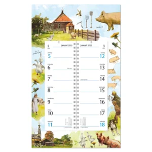 Week omlegkalender - 2025 - Op schild - Rien Poortvliet - Boerderij - 21x34cm