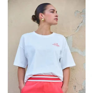 Esqualo T-shirt: Off White / Chili Red, Korte mouw, Voyages ( ESQ.319 )
