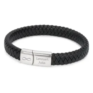 gevlochten armband donkerbruin leer incl. graveren