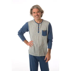 Perlina Heren Pyjama: Caleb A, Blauw, katoen ( LINA.120 )