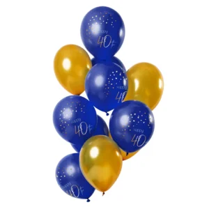 Ballonnen - 40 jaar - Luxe - Blauw, goud - 30cm - 12st