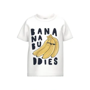 Name it Jongens Witte Tshirt Korte Mouwen Dean Bright White Banana Buddies