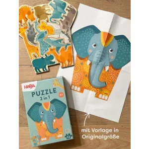 Puzzel - 2 in 1 - Olifant - Hout - 12dlg - 3+