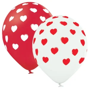 Ballonnen - Met hartjes - Rood, wit - 30cm - 6st.