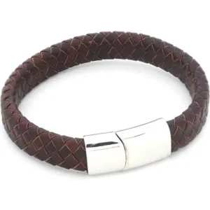 gevlochten armband donkerbruin leer incl. graveren