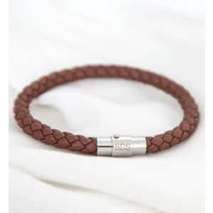 bruin leren heren armband -incl. graveren