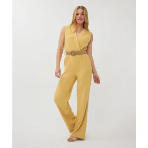 Esqualo Jumpsuit: Geel mouwloos, met riem ( ESQ.305 )