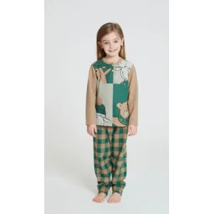 Happy people Pyjama Meisjes: Bear, Groen carrree WARM ( HAP.84 )