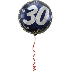 Folieballon - 30 jaar - Zwart, zilver, goud -  45cm  - Zonder vulling