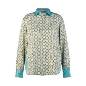 Mona Lisa Dames Bloes: blauw / beige tinten, achterkant in strepen, duise maten ( MONA.187 )