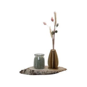 Houten Vaasje met Droogbloemen en Glaasje met Kaarsenzand - Groen