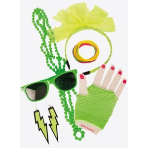 Neon Groene Accessoireset voor Dames  – Bril, Diadeem, Oorbellen, Ketting & Handschoenen – Festival