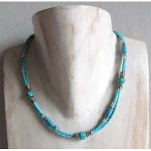 Fantasiejuweel ketting Turquoise/zilver/glass