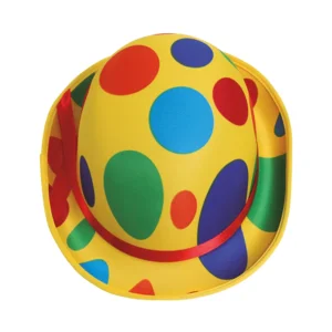 Hoed - Bolhoed - Clown - Geel met gekleurde stippen