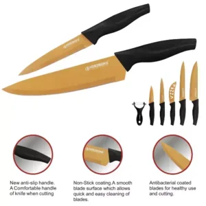 Herzberg 6-Delige marmeren gecoate messenset - goud