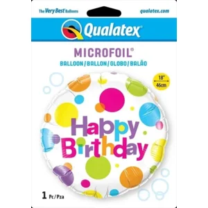 Folieballon - Happy birthday - Big polka dots - 46cm - Zonder vulling