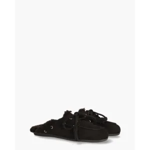 Posa Boat Loafer Mule Fur Donkerbruin Damesslippers