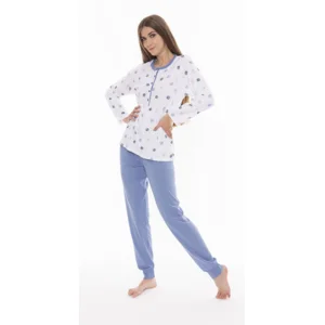 Gary Dames Pyjama: 100% katoen, Wit / Blauw ( GARY.42 )