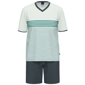 Ammann Heren Pyjama: Blauw, korte mouw / short, gestreept ( amm.689 )