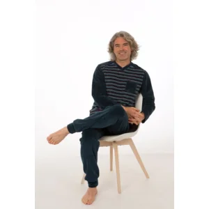 Perlina Heren Pyjama: Evert, Velours, Blauw ( LINA.103 )