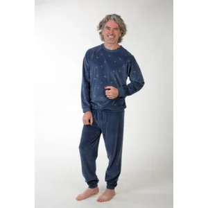 Perlina Pyjama Heren: Pedro, Blauw, Velours ( LINA.155 )