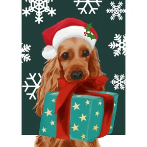 Kaarten - Kerst - Hangpak - Hond met kerstmuts & cadeau - 10st. - HPK.1021