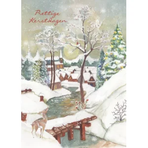 Kaarten - Kerst - Hangpak - Hertje bij brug - 10st. - HPK.1003