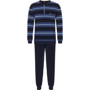 Robson Heren Pyjama speciaal met boorden badstof Donker Blauw 