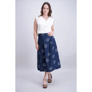 Signe Nature lange rok: Blauw / ecru ( Signe.1359 )