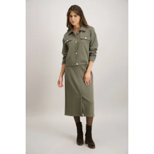 Signe Nature Rok: sweater stof, Kaki, split vooraan ( Signe.1317 )