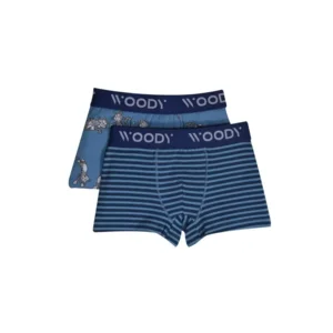 Woody 202-1-cld-z - jongens short 2 pack blauw streep + blauw kat geprint 2 jaar/92