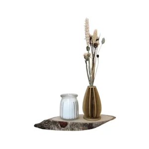 Houten Vaasje met Droogbloemen en Glaasje met Kaarsenzand - Wit