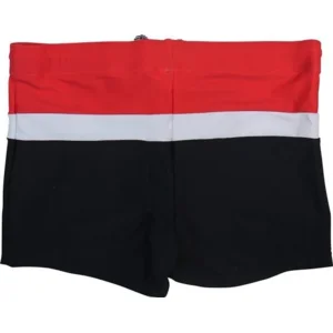 Lentiggini Blokstripe aansluitende jongenszwemshort in rood en zwart