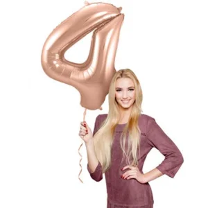 Folieballon - Cijfer - 4 - Rosé goud - 86cm - Zonder vulling