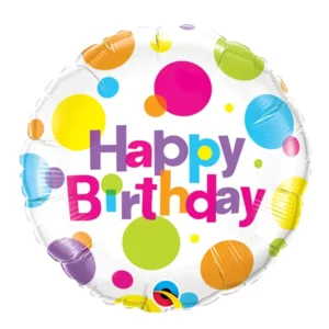 Folieballon - Happy birthday - Big polka dots - 46cm - Zonder vulling