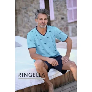 Ringella heren pyjama: Blauw met haaien / vissen motief ( RIN.575 )