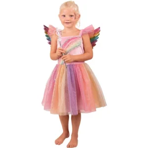 Kostuum - Fee - Jurk - Regenboog - Met vleugels - 2dlg. - mt.116