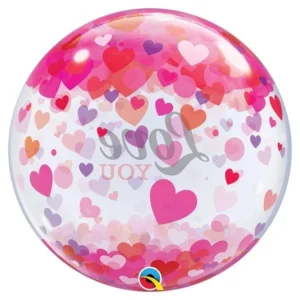 Folieballon - Love you - Confetti hearts - Bubble - 56cm - Zonder vulling