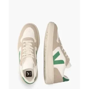Veja V-10 Chromefree Leather Wit/Groen/Beige Herensneakers