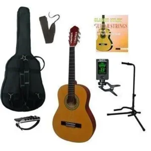 MSA kinder/jeugd-gitaar klassiek 3/4, naturel glans, met starterset plus, voor linkshandigen