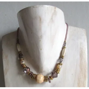 Fantasiejuweel ketting Amethyst/naturel/goud