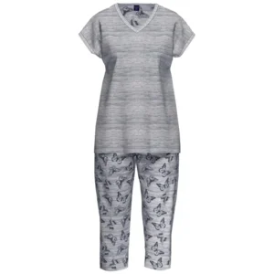 Ammann Dames Pyjama: Jeans kleur met vlindermotief ( Katoen / Modal ) ( AMM.378 )