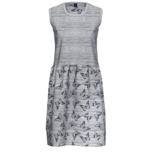 Ammann Nachthemd: Jeans kleur met vlindermotief ( Katoen / Modal ), Mouwloos met voile ( AMM.379 )