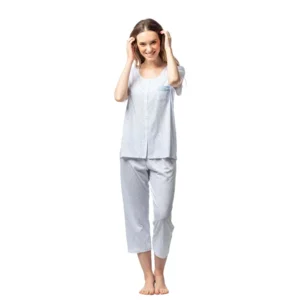 Egatex Dames Pyjama: Doorknoop model, Korte mouw + 3/4 broek ( eGA.402 )